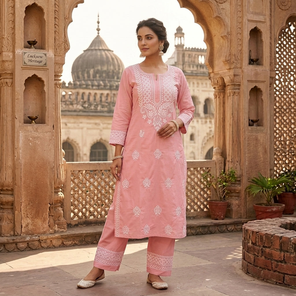 "Vintage Rose" Chikankari Suit Set