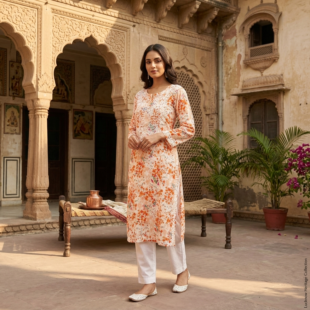 Peach Blossom Chikankari Kurti
